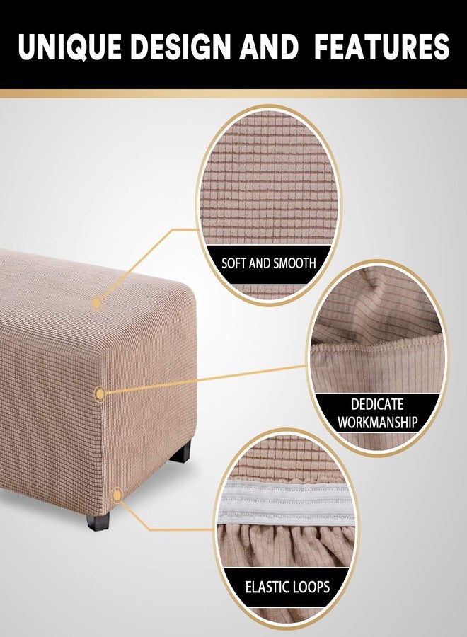 PrinceDeco غطاء عثماني مطاطي، أغطية عثمانية مستطيلة الشكل لغرفة المعيشة، أغطية مطاطية تناسب مسند القدم العثماني، قماش جاكار سميك بنقشة مربعات مع قاعدة مطاطية (مقاس قياسي، لون رملي) - Image 5